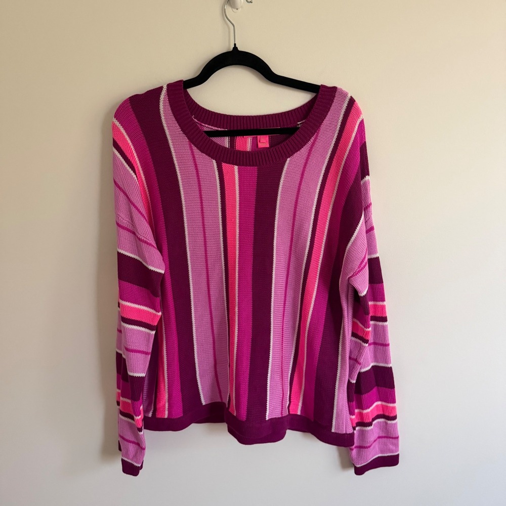 Lilly Pulitzer Pink Purple Vertical Striped Knit Sweater XL